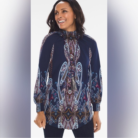 Paisley Nouveau Smocked Mock-Neck Top - Picture 2 of 9